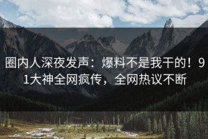 圈内人深夜发声：爆料不是我干的！91大神全网疯传，全网热议不断