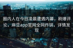 圈内人在今日凌晨遭遇内幕，刷爆评论，麻豆app官网全网炸锅，详情发现