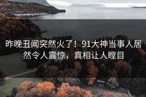 昨晚丑闻突然火了！91大神当事人居然令人震惊，真相让人瞠目