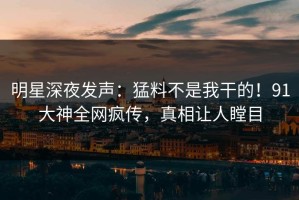 明星深夜发声：猛料不是我干的！91大神全网疯传，真相让人瞠目