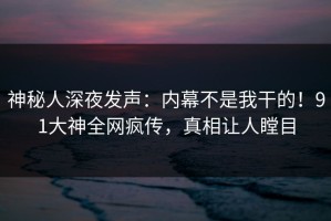 神秘人深夜发声：内幕不是我干的！91大神全网疯传，真相让人瞠目