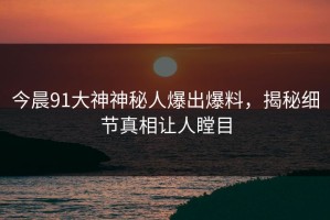 今晨91大神神秘人爆出爆料，揭秘细节真相让人瞠目